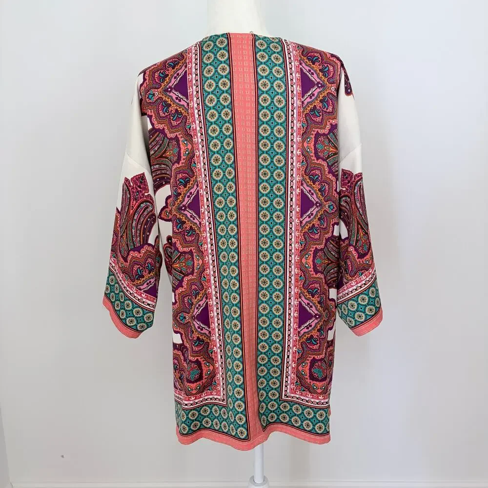 Chico's Ethnic Medallion Reversible Paisley & Elephant Print Kimono Jacket Large